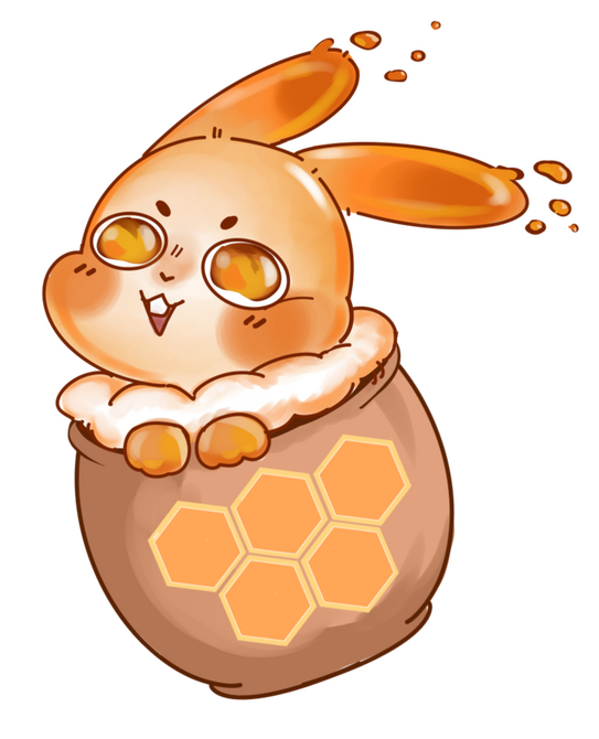 The bunny made of honey has its eyes closed.