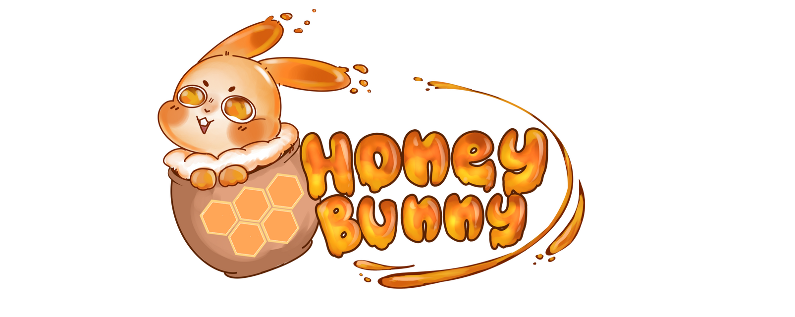 Logo. A bunny made of honey is coming out of a honeycomb. In the center is written "Honey Bunny".