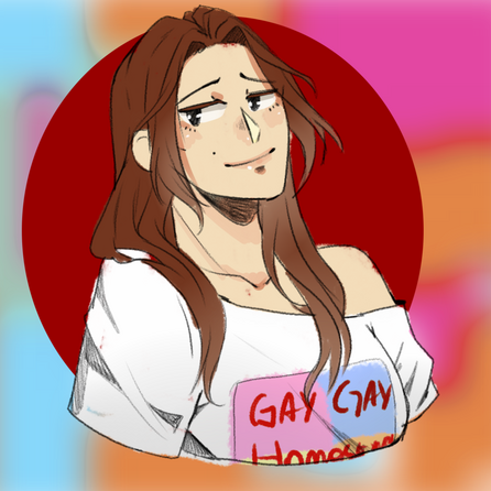 Millo from Colorful MIRAI. The man has long brown hair. He wears an open red dress shirt.